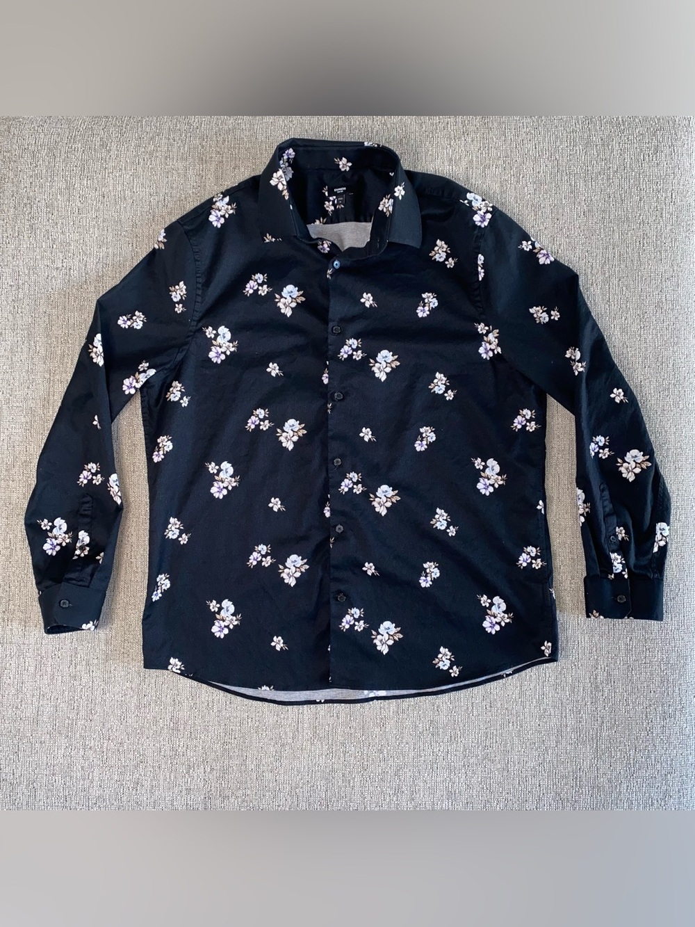 Express Black Floral Long-Sleeve Button-Down Shirt